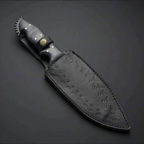 11-inch handmade powder-coated high-carbon steel hunting knife with linen Micarta handle – view 2