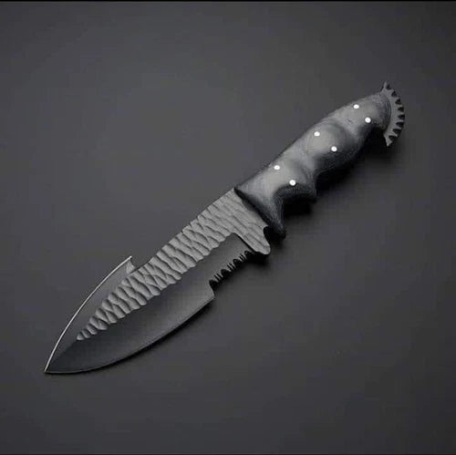 HANDMADE POWDER COATED HIGH CARBON STEEL HUNTING KNIFE | LINEN MICARTA HANDLE