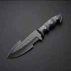 11-inch handmade powder-coated high-carbon steel hunting knife with linen Micarta handle – view 3