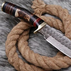 12-inch handmade Damascus Bowie knife with deer horn wood and brass handle – view 1