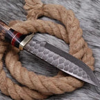 12-inch handmade Damascus Bowie knife with deer horn wood and brass handle – view 2