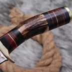 12-inch handmade Damascus Bowie knife with deer horn wood and brass handle – view 3