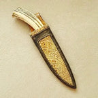 12-inch handmade powder-coated hunting knife with stag horn and leather-wrapped handle – view 4
