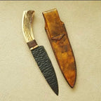 12-inch handmade powder-coated hunting knife with stag horn and leather-wrapped handle – view 2