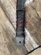 28-inch handmade black-coated machete sword with leather-wrapped handle and sheath – view 4