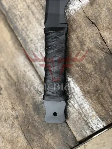 Hand Forged Black Coated Machate Sword  Hunting Sword with Leather Sheath