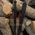 Hand Forged Black Coated Medieval Acre Crusader Sword with Scabbard