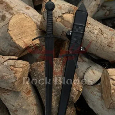 Hand Forged Black Coated Medieval Acre Crusader Sword with Scabbard