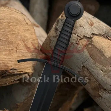 Hand Forged Black Coated Medieval Acre Crusader Sword with Scabbard