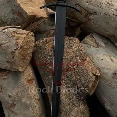 Hand Forged Black Coated Medieval Acre Crusader Sword with Scabbard