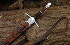 hand-forged Damascus Viking longsword with detailed handle and wooden scabbard – view 2