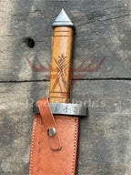 28-inch handmade Damascus Norse Viking sword with wood handle and leather sheath – view 4