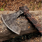 38-inch hand-forged carbon steel Viking long axe with polished wood handle – view 5