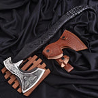 23-inch handmade raven bearded Viking axe with forged steel head and wood handle – view 1