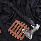 23-inch handmade raven bearded Viking axe with forged steel head and wood handle – view 2