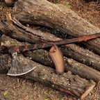 38-inch hand-forged carbon steel Viking long axe with polished wood handle – view 1