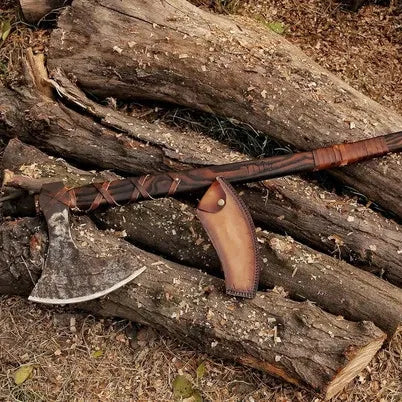 Hand Forged Viking Axe, Carbon Steel Blade, Wooden Handle, 38 Inch Hatchet Gift