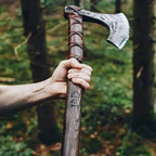 38-inch hand-forged carbon steel Viking long axe with polished wood handle – view 3