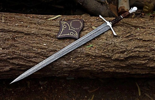 Hand Forged Damascus Steel Viking Sword, Medieval Longsword With Wooden Scabbard