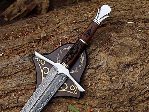 Hand Forged Damascus Steel Viking Sword, Medieval Longsword With Wooden Scabbard
