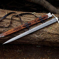 Hand Forged Damascus Steel Viking Sword, Medieval Longsword With Wooden Scabbard