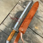 28-inch handmade Damascus Norse Viking sword with wood handle and leather sheath – view 1