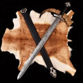 Handmade Damascus Viking Sword: Etched Medieval Replica with Scabbard