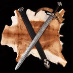 Handmade Etched Damascus Viking Sword with Scabbard – full product view