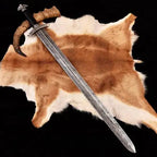 Handmade Etched Damascus Viking Sword with Scabbard – blade or head profile