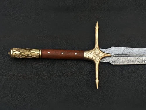 Handmade Damascus full tang sword Firestorm pattern Medieval Replica Brass Sword