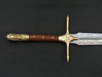Handmade Damascus Firestorm Medieval Sword with Brass Handle – handle and fittings detail