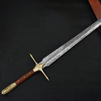 Handmade Damascus Firestorm Medieval Sword with Brass Handle – full product view