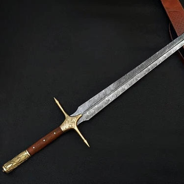 Handmade Damascus full tang sword Firestorm pattern Medieval Replica Brass Sword