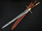 Handmade Damascus Firestorm Medieval Sword with Brass Handle – included sheath or scabbard view