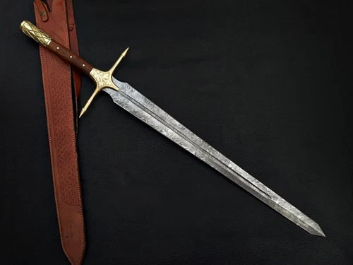 Handmade Damascus full tang sword Firestorm pattern Medieval Replica Brass Sword