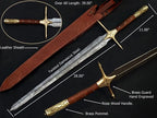 Handmade Damascus Firestorm Medieval Sword with Brass Handle – blade or head profile