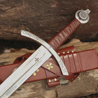 Handmade High-Carbon Templar Sword with Scabbard – handle and fittings detail