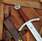 Handmade High-Carbon Templar Sword with Scabbard – craftsmanship close-up