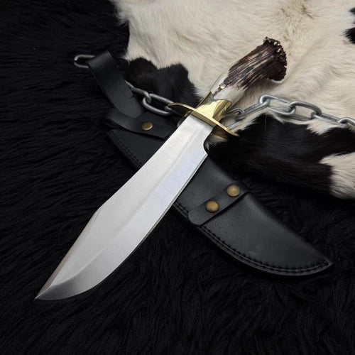 Handmade Inglorious Bastards Aldo Raine Bowie Knife, Antler Handle, Leather She