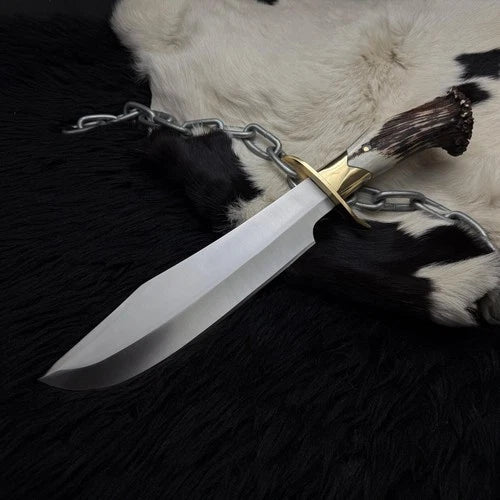 Handmade Inglorious Bastards Aldo Raine Bowie Knife, Antler Handle, Leather She