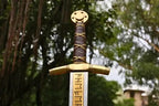 Handmade Excalibur-Inspired Carbon Steel Display Sword – alternate display angle
