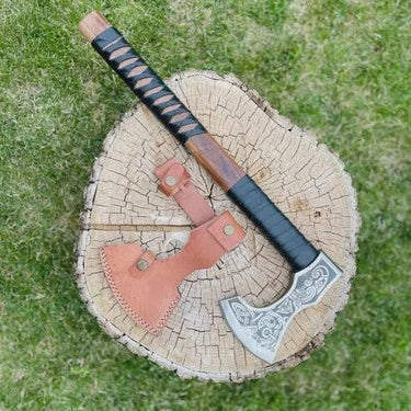 Handmade Viking Axe | Engraved Steel Head | Wooden Handle | Collector Hatchet