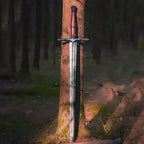 36-inch handmade high-carbon steel medieval longsword with cruciform guard and scabbard – view 1
