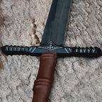 36-inch handmade high-carbon steel medieval longsword with cruciform guard and scabbard – view 4