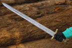 Handmade Damascus Viking Sword with Scabbard – handle and fittings detail