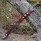 36-inch handmade Damascus Viking sword with leather-wrapped handle and scabbard – view 5