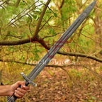 36-inch handmade Damascus Viking sword with leather-wrapped handle and scabbard – view 2
