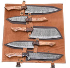 Decorative pin details on natural wood chef knife handles