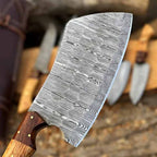 Decorative pin details on olive-tone chef knife handles