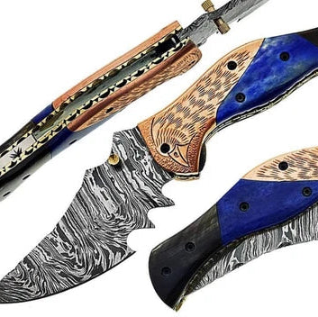 CUSTOM HANDMADE DAMASCUS STEEL FOLDING KNIFE | POCKET KNIFE | CRAFTED HANDLE
